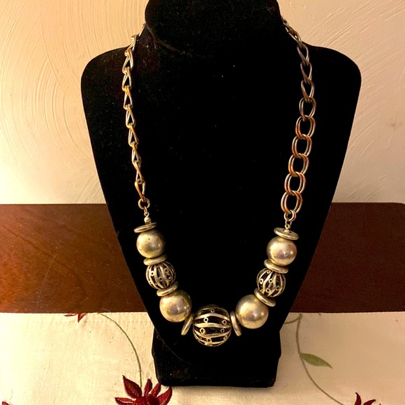 Silver 10”-11” chain necklace with fancy variety of silver beads - Picture 1 of 2